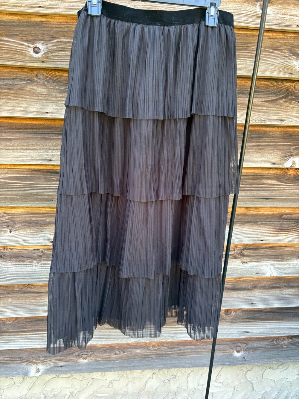 J. Crew Factory Black Tiered Pleated Maxi Skirt with Elastic Waist